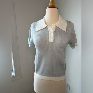 NWT Elle Grey Woven Short Sleeve Sweater